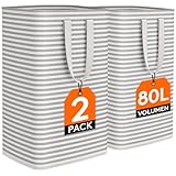 Lifewit 2er Set 80L Wäschekorb, Großer Faltbare Wäschebox, Wäschesammler, Wäschesortierer, Aufbewahrungsbox mit Griffen für Kleidung, Handtücher, Spielzeug, Grau