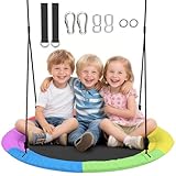 AIYAPLAY Nestschaukel Höhenverstellbar Hängeschaukel Ø 100 cm bis zu 300kg Gartenschaukel mit verstellbaren Seilen, Tellerschaukel für Kinder & Erwachsene, für Outdoor & Indoor, Mehrfarbig