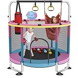 Trampolin Kinder, 150cm Kinder Trampolin Outdoor/Indoor, 200kg verstellbares,mit Basketballkorb und Gehäuse,Geschenke für Jungen und Mädchen