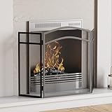 Milton Dreitafeliges Kamingitter mit Sichtfenster und geschwungenen Oberbereich sowie Funkenschutz, Schwarz von Fire Vida, 60.0x8.0x96.0