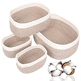 4er Set Aufbewahrungskorb Geflochten Baumwollseil, Korb Aufbewahrung Körbchen Wickeltisch Organizer, Stapelbare Speicher Storage Basket für Kinderzimmer Wohnzimmer Bad