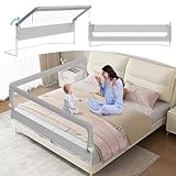Tubiaz 180cm Bettgitter Rausfallschutz, Kinderbettgitter um 180 Grad Klappbar, Bettschutzgitter Höhenverstellbar 72-86cm, Babybettgitter mit Trapezförmige Füße und Befestigungsgurte, Grau