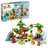 LEGO 10973 DUPLO Wilde Tiere Südamerikas Spielzeug-Set mit 7 Tierfiguren, Steine und Dschungel-Spielmatte, Lernspielzeug ab 2 Jahre