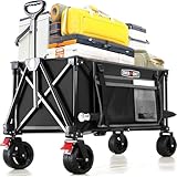 Overmont Faltbar Alle Gelände Bollerwagen - 6 CM Breite Räder - 150I großes Fassungsvermögen mit Seitentaschen Getränkehalter Verstellbarem Griff - bis 150 kg Tragkraft - für Camping Sport Einkaufen