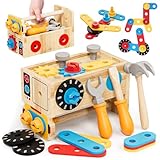 Lehoo Castle Werkzeugkoffer Kinder Werkbank Kinderspielzeug ab 2 Jahre, 29 Stück Kinderwerkzeug Montessori Holzspielzeug, Geschenk Junge Mädchen Werkzeug Motorik Lernspiele 2 3 4 Jahre