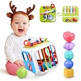Kizmyee Montessori Spielzeug ab 1 Jahr, Baby Sensorik Spielzeug mit Buntem Würfel, Shape Sortier Stapelspielzeug Motorikspielzeug Fähigkeiten Lerngeschenk für Babys Kleinkinder 1 2 3 Jahre