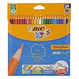 BIC Kids Buntstifte ECOlutions Evolution, zum Malen in 24 Farben, im Karton Etui, ab 5 Jahre, Bruchsichere Mine & ohne Holz, 24 Stück (1er Pack)