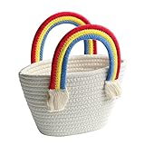 Kleiner Korb, Loravou Niedlicher Aufbewahrungskorb Geflochten aus Baumwollseil Korb Geflochten mit Henkel für Bad Kinderzimmer Schlafzimmer, 30 x 12 cm, Grau