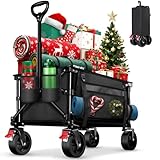 BELEEV Bollerwagen Faltbar mit Bremsen, Handwagen Faltbarer Groß XXL All Terrain Räder, Seitentasche, Getränkehalter, 100KG 130L Wagon Klappbar Kinder Strandwagen, Gartenkarre, Einkaufswagen, Camping