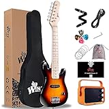 Winzz 30 Zoll Mini E-Gitarre Kinder Ahorn Griffbrett Elektrische Gitarre Anfänger Set für Kinder mit Verstärker (Sunburst)