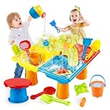 Wasserspieltisch für Kinder, 3-in-1 Sand und Wassertisch für Outdoor Aktivität Sommer, Wasser Spieltisch für Strand Garten Hinterh, Matschtisch Strandtisch für Kinder Mädchen Junge 3 4 5 6 7 Jah