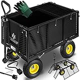 KESSER® Bollerwagen 550kg belastbar Gartenwagen Transportwagen Gartenkarre herausnehmbare Plane Gerätewagen Handwagen vielseitig einsetzbar inkl. Handschuhe Schwarz