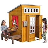 KidKraft Modernes Outdoor Spielhaus aus Holz mit Kinderküche und Gartenmöbel für Kinder, Holzspielhaus für den Garten, Spielzeug für Draußen, 00182