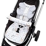 Sitzauflage Kinderwagen Einlage 75 x 35 cm - Buggy Auflage Sitzeinlage für Kindersitz atmungsaktiv universal Set mit Gürtelschutz Velvet Grau Eulen