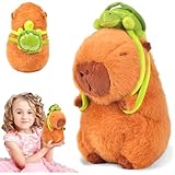 Vibbang Frosch Capybara Plüschtier, Capybara Kuscheltier, Stofftier Plüschtier mit Schildkrötenrucksack, Niedlichen Simulation Capybara Plüschtier, Plüsch Capybara Kissen Home Deko