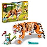 LEGO 31129 Creator Majestätischer Tiger, Panda oder Fisch, 3-in-1 Tierfiguren-Set, Spielzeug für Kinder, Jungen und Mädchen, Konstruktionsspielzeug mit Tieren