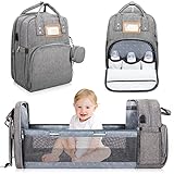 Nuliie Wickeltasche Rucksack mit Bettfunktion, Wickelauflage, Schnullerhalter und Kinderwagengurt, Multifunktional Große Babytasche für Mama und Papa auf Reisen, Neugeborenen-Essentials