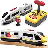 TOPLIVING Motorisierter Zug für Holzschienen, Ferngesteuerter Zug mit magnetischer Verbindung, batteriebetriebener Lokomotivzug für Kleinkinder, kompatibel mit Thomas, Brio, Chuggington