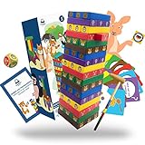 HELDENGUT® geliebter 4in1 Wackelturm Holz für Kinder ab 3 Jahre - Stapelspiel aus hochwertigem Stapelturm Holz - Montessori Spielzeug ab 3 Jahre für Mädchen & Junge