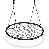 Relaxdays Nestschaukel mit Netz, Ø120cm, Garten Tellerschaukel für Kinder u. Erwachsene, bis 150kg, verstellbar, schwarz, H x D: ca. 4,5 x 120 cm