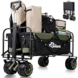 SAMAX Bollerwagen Handwagen Gartenwagen Strandwagen bis 200 kg - Klappbar Faltbarer Bollerwagen Transportwagen - Camping Edition Schwarz/Matcha Grün