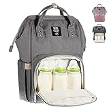 IPARTS EXPERT Wickelrucksack für Babys, Reisetasche, wasserdicht, mit isolierten Taschen, große Kapazität, langlebig, grau