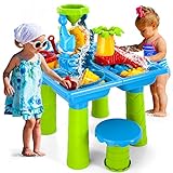 Ci Vetch Sand-Wassertisch für Kleinkinder 4 in 1 Sand- und Wasserspieltisch Strandspielzeug für Kinder Jungen Mädchen Outdoor-Strandspielzeug Aktivitäts-Sommerspielzeug für Kleinkinder von 3-5 Jahren