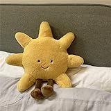 EXQULEG Lächeln Sonne Plüsch Dekokissen, Mond Kissen für Kinder zum Kuscheln Sofakissen 3D Plüschtier Geburstagsgeschenke Zierkissen (Sonne 35cm)