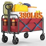 Bollerwagen Faltbar Mit Bremse,Handwagen Faltbarer 220L 172Kg 360° All-Terrain Reifen,Seitentasche,Handwagen Mit Verstellbarem Griff Perfekt Gartenwagen Reisebuggy Campingwagen Strandwagen