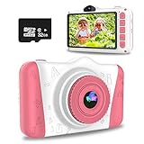 WOWGO KinderKamera, 3,5 Zoll Digital Kamera Spielzeug USB Wiederaufladbarer Selfie Videokamera mit 12 Megapixel/1080P HD/Dual Lens/32GB TF Karte/Stickers, Geschenk für Kinder