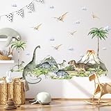 Luckwaii Dino Wandtattoo Kinderzimmer Wandsticker Babyzimmer Wandaufkleber Groß Kinder Dinosaurier Deko Pflanzen VulkanWandbild Selbstklebend Wanddeko für Jungen Spielzimmer