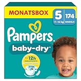 Pampers Baby-Dry Größe 5, 174 Windeln, 11kg-16kg, Bis zu 100% Auslaufschutz & Komfort die ganze Nacht
