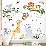 decalmile Wandtattoo Dschungel Tiere Baum Zweig Wandaufkleber Giraffe Affen Koala Safari Wandsticker Kinderzimmer Babyzimmer Wohnzimmer Wanddeko