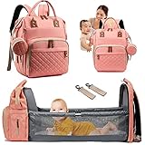 Fexkean Wickeltasche Rucksack Baby Wickelrucksäcke mit Großer Reisewindeltasche mit faltbarem Kinderbett mit Multifunktions Babytaschen Wickelauflage Babybettrucksack-Pink