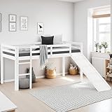 Homestyle4u Hochbett 90x200 mit Rutsche Treppe Weiß Kinderbett Etagenbett Bettgestell Kiefer Holz Massiv Stockbett Bunk Bed | Artikel 1434