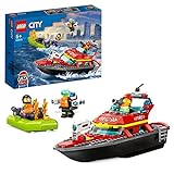 LEGO City Feuerwehrboot, Spielzeug, das im Wasser schwimmt, mit Rennboot, 3 Minifiguren und Jetpack, Feuerwehr-Boot-Spielzeug Geschenkidee für Jungen und Mädchen ab 5 Jahren 60373