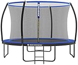 SONGMICS Trampolin Ø 366 cm, rundes Gartentrampolin mit Sicherheitsnetz, mit Leiter und gepolsterten Stangen, Sicherheitsabdeckung, sicher, Outdoor, schwarz-blau STR12BK