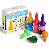 Gibot Kleinkinder Wachsmalstifte, Montessori Spielzeug, 12 Farben Buntstifte, Sicher Stapelbares Spielzeug, Geburtstags/Weihnachtsgeschenke für Kinder