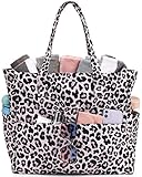 LEDAOU Große Strandtasche Damen Umhängetasche Handtasche wasserdicht sanddicht mit Reißverschluss Strandtasche für Pool Fitnessstudio Reisen mit Nasstasche (Leopard)