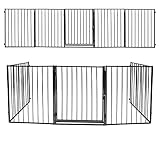 Daromigo Kaminschutzgitter, 304 cm Metall Absperrgitter mit Tür, Ofenschutzgitter Laufstall faltbar Tierschutzgitter Babygitter Sicherung inkl. 5 teilig Elementen, Schwarz