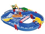 AquaPlay - Start Set - Wasserbahn für wenig Platz mit 21 Teilen inklusive 1 Hippo Wilma, Amphibienauto und Containerboot, für Kinder ab 3 Jahren