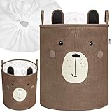 SIPO Spielzeugkorb Premium, XXL 63 L, Brown Bear, Faltbarer Spielzeug Organizer mit Kordelzug, Wasserdicht, Tragegriffe, Skandinavisches Design
