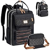 Tonyeee Wickelrucksack für Mama und Papa Wickeltasche groß mit Wickelunterlage abnehmbarer Flaschentasche Baby Tasche für Reisen Kinderwagen Babytasche schwarz