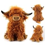 SYTTNUM Hochlandkuh Cow Soft Toy Plush Plüschtier Stofftiere Hochlandkuh Plushie Kuscheltier Kuh Plush Braun Hochlandkuh Cow Für Kinder Party Geburtstag -25cm