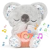 Huggee Koala-Schlummer Koala Kuscheltier mit Herzschlag, Schlaf Koala, Schlummer Kuscheltier mit Lichtern und Geräuschen, Beruhigender Koalabär, Geburtsgeschenk für Mädchen und Jungen Neugeborene,B