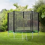 Hauki Trampolin Outdoor, Ø244 cm, Grün, GS geprüft, Rundes Gartentrampolin für Kinder bis 150 kg, Komplettset mit Sicherheitsnetz, Leiter, Randabdeckung, Gepolsterte Stangen, Stabile Kindertrampolin