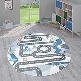 Paco Home Kinderteppich Teppich Kinderzimmer Spielteppich Junge Mädchen Modern rutschfest, Grösse:200 cm Rund, Farbe:Creme