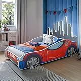 KOBI Kinderbett Spider Bat Car | Mehrfarbig | Thema Spiderman Batman Superheroes | Kinderbett Jungen Mädchen | mit Lattenrost (Spider, 140x70)