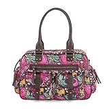 Cas8 bunter Shopper FLORA, modische Damentasche mit floralem Muster, Tasche mit abnehmbarem Gurt zum Schultern & Umhängen, ideal als Wickeltasche oder kleine Reisetasche, braun
