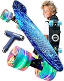 Deleven Skateboard mit Tragetasche, LED Rollen, Skate Tool und ABEC 7 Lager - Kinder Erwachsene Anfänger - 56 cm